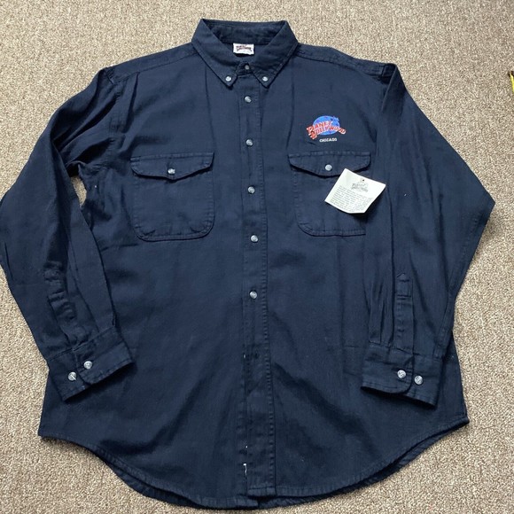 NOS New Planet Hollywood Chicago Denim Shirt Denim Button Up L Taiwan ROC RARE - Picture 1 of 10